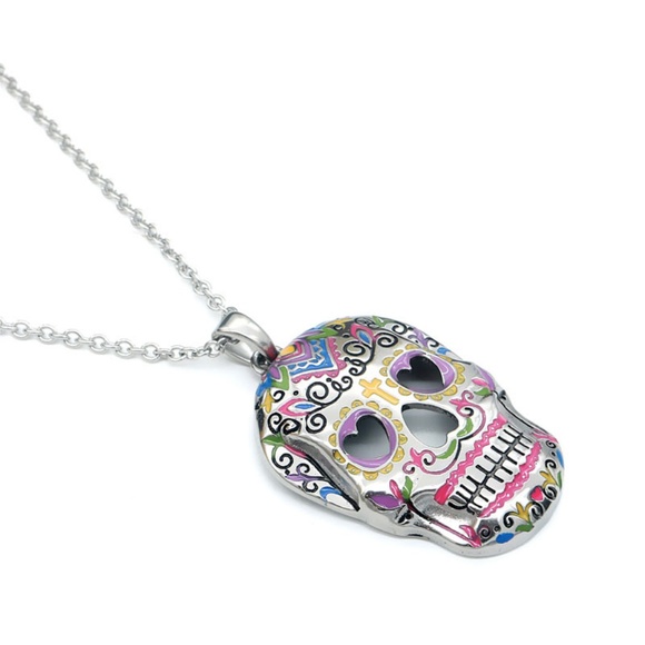 Sugar Skull Heart Eyes Day of the Dead Necklace - Picture 4 of 6